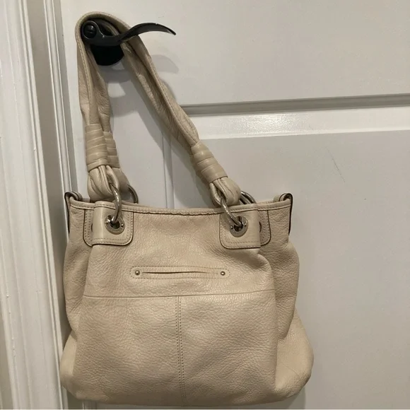 VTG B Makowsky Handbag Pebbled Leather Ivory Hobo Shoulder Bag 14x10” - Picture 3 of 8